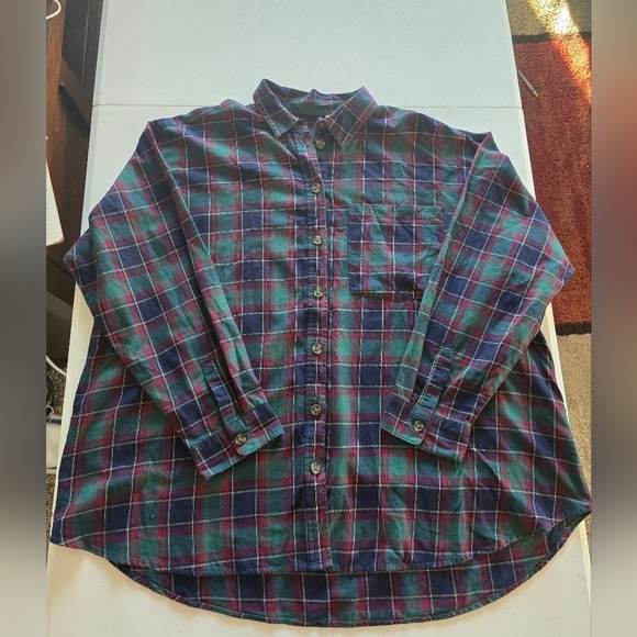 H&M Shirt Women Sz 10 Plaid Mixed Print Purple Red Button Up Long Sleeve - Picture 2 of 10